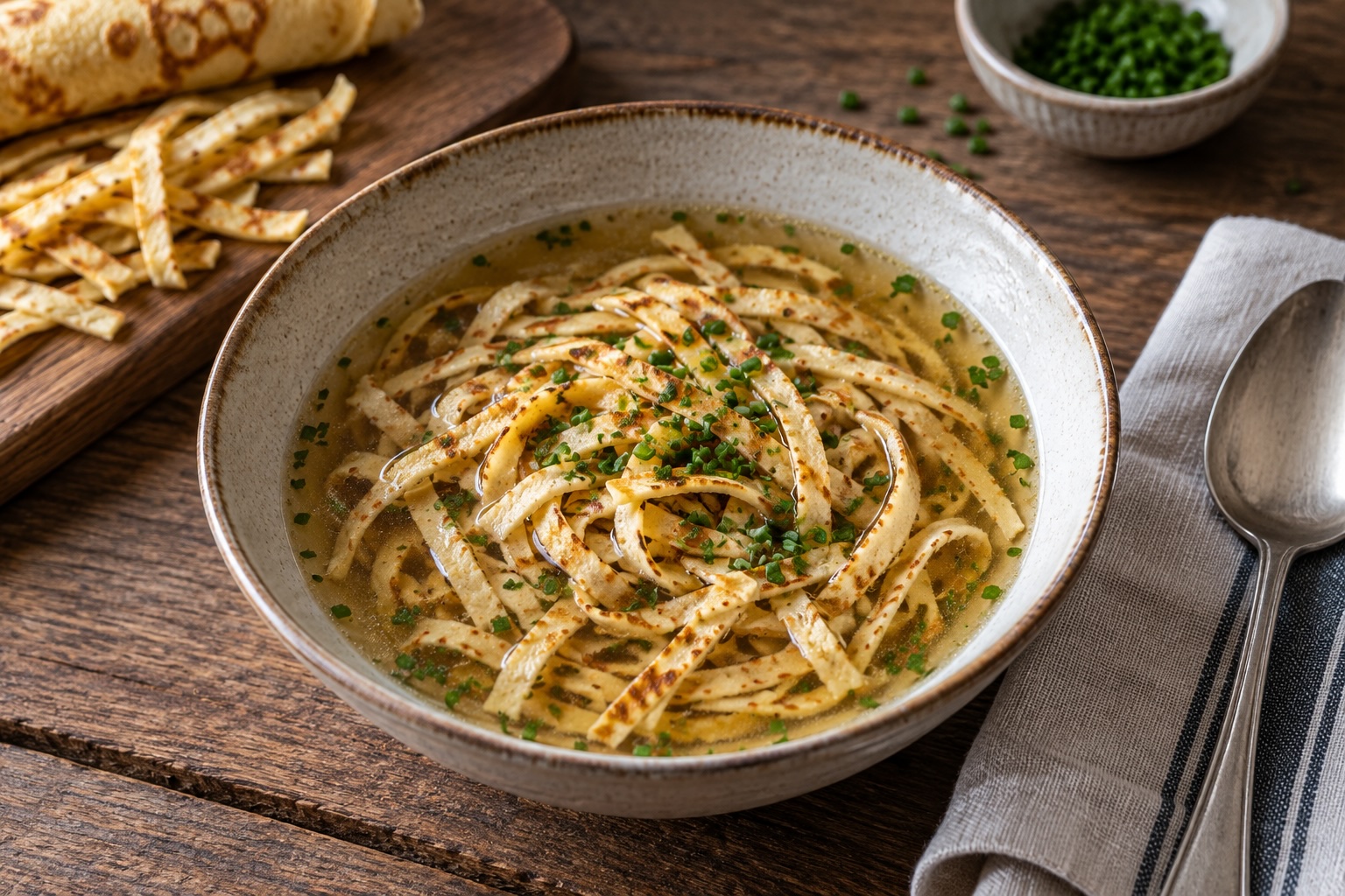 Frittatensuppe mit fein geschnittenen Palatschinken