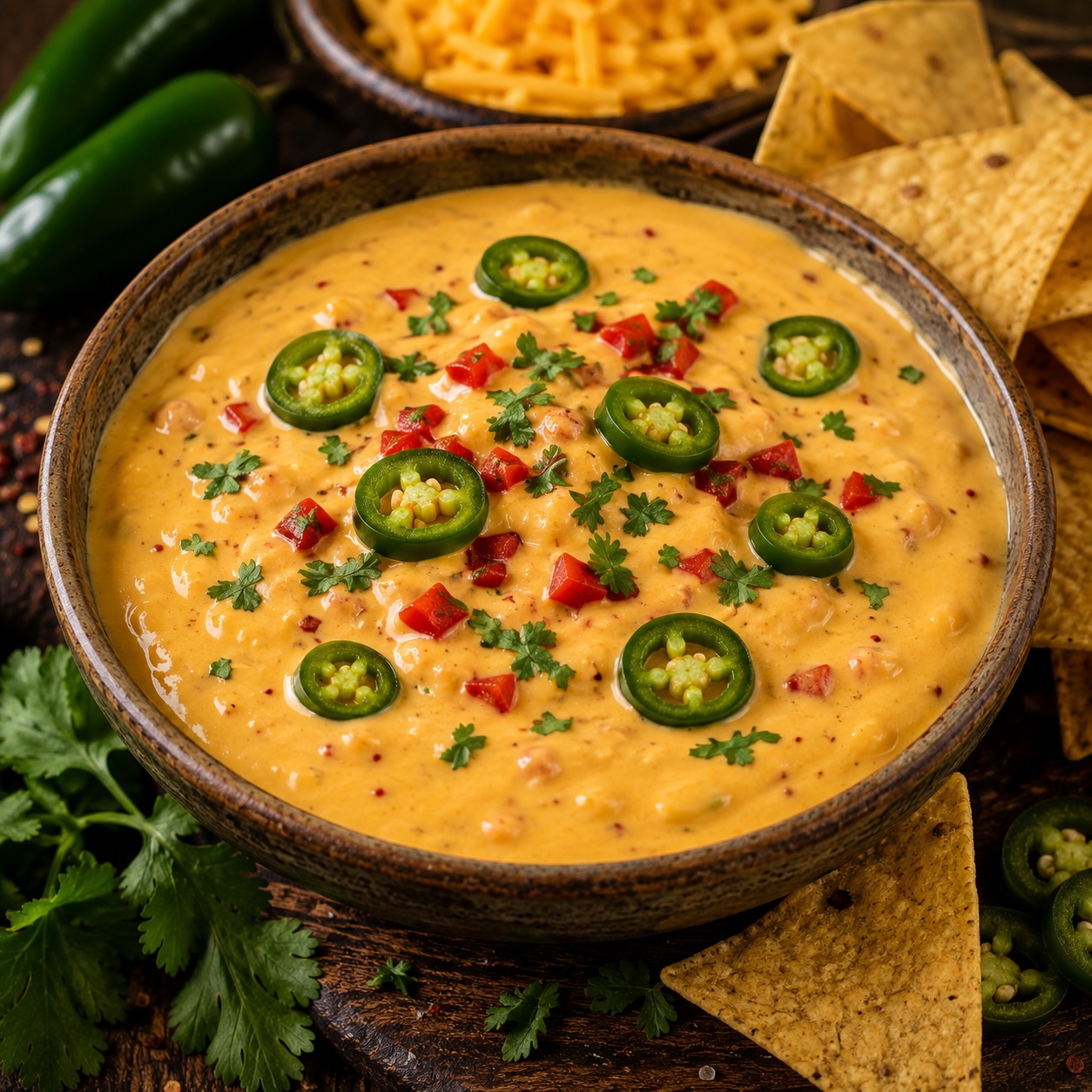 Würziger Käsedip mit Jalapeños als herzhafte Ergänzung zu Tacos, Nachos und Grillgerichten