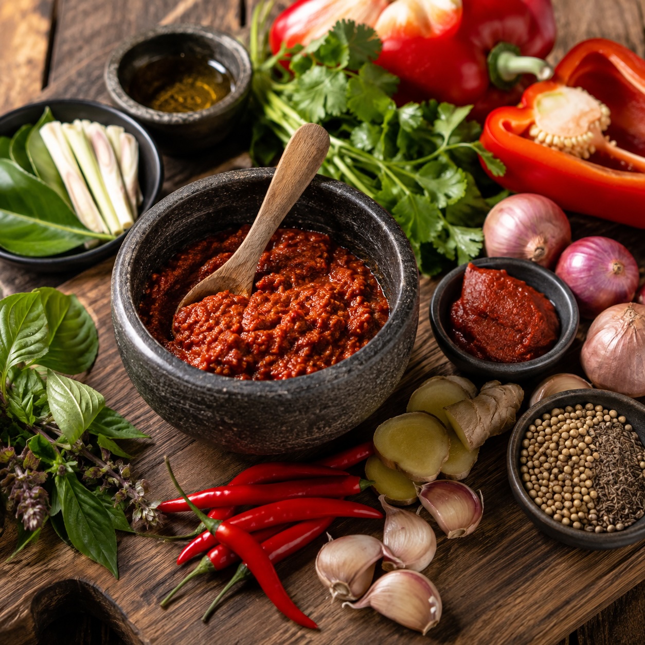Frische Zutaten für eine hausgemachte Thai-Curry-Paste