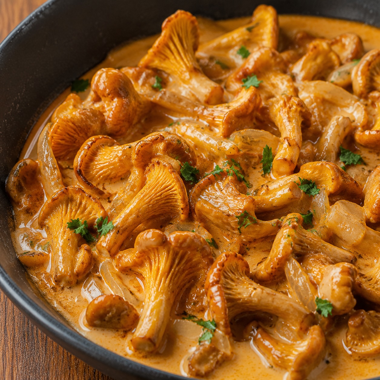 Eierschwammerl in einer Sauce aus Paprika und Sauerrahm
