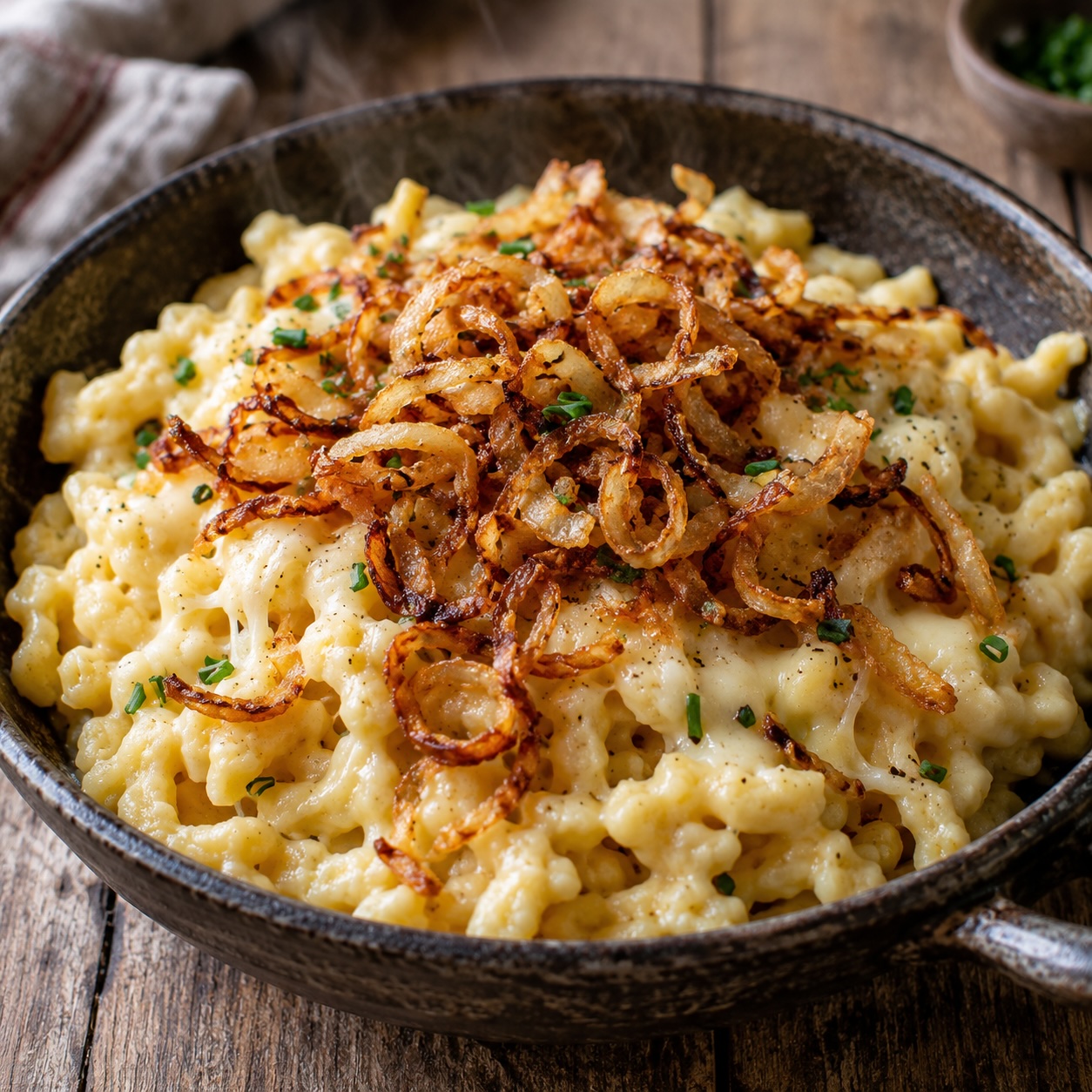 Käsespätzle mit Bergkäse und Röstzwiebeln