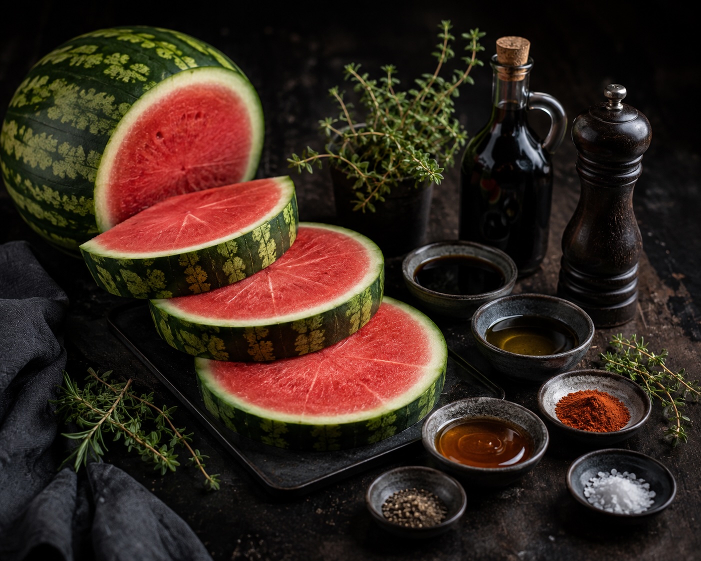 Marinierte Wassermelonenscheiben vor dem Garen