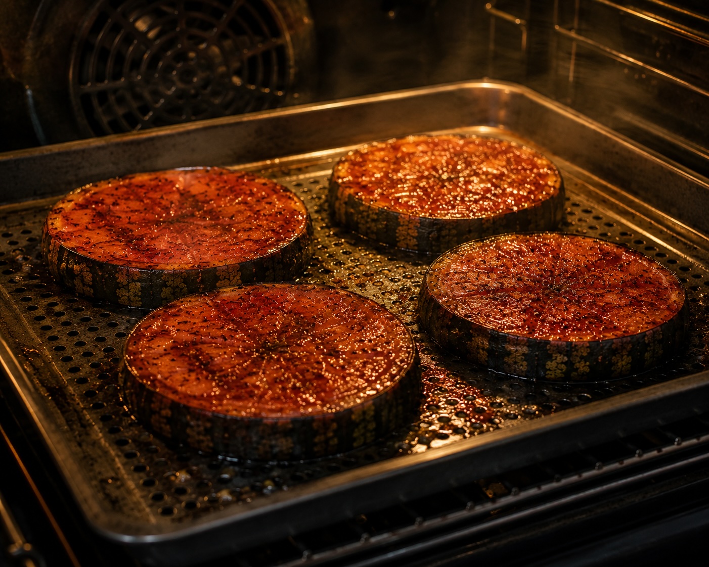 Melonensteaks während des Garens im Rational oder Backofen