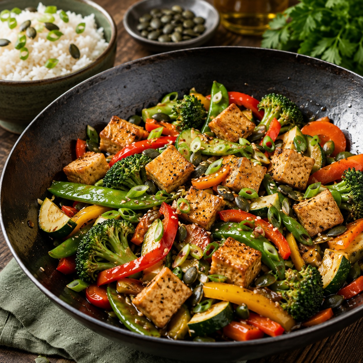 Steirischer Gemüse-WOK mit Kürbiskern-Tofu