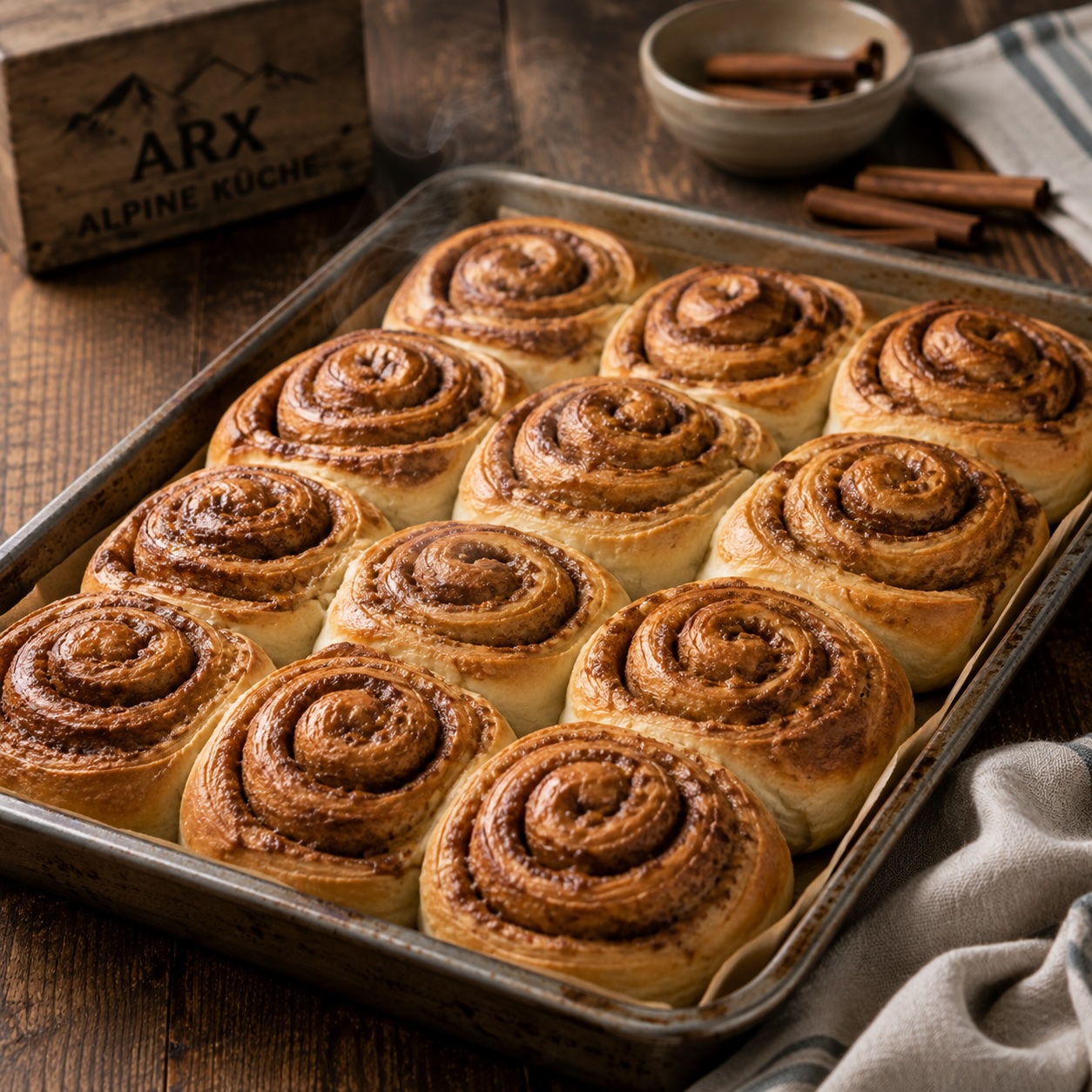 Frisch gebackene Zimtschnecken auf dem Backblech