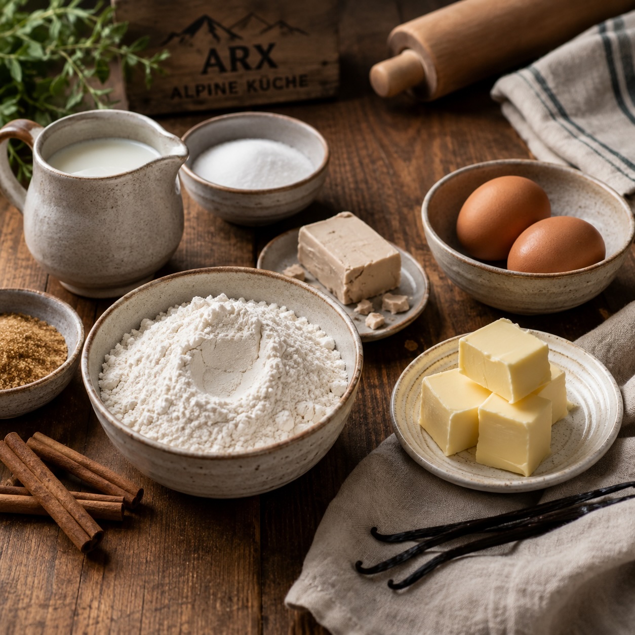Die Zutaten für den Hefeteig der Zimtschnecken werden vorbereitet