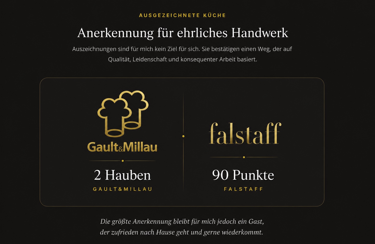 Gault und Millau – 2 Hauben sowie Falstaff – 90 Punkte